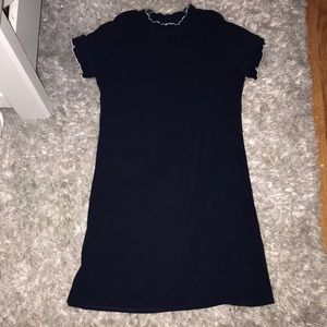 navy short dress with white detailed sleeves